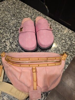 Louis Vuitton Pink Monogram Canvas Bum Bag with Pink Monogram Slides